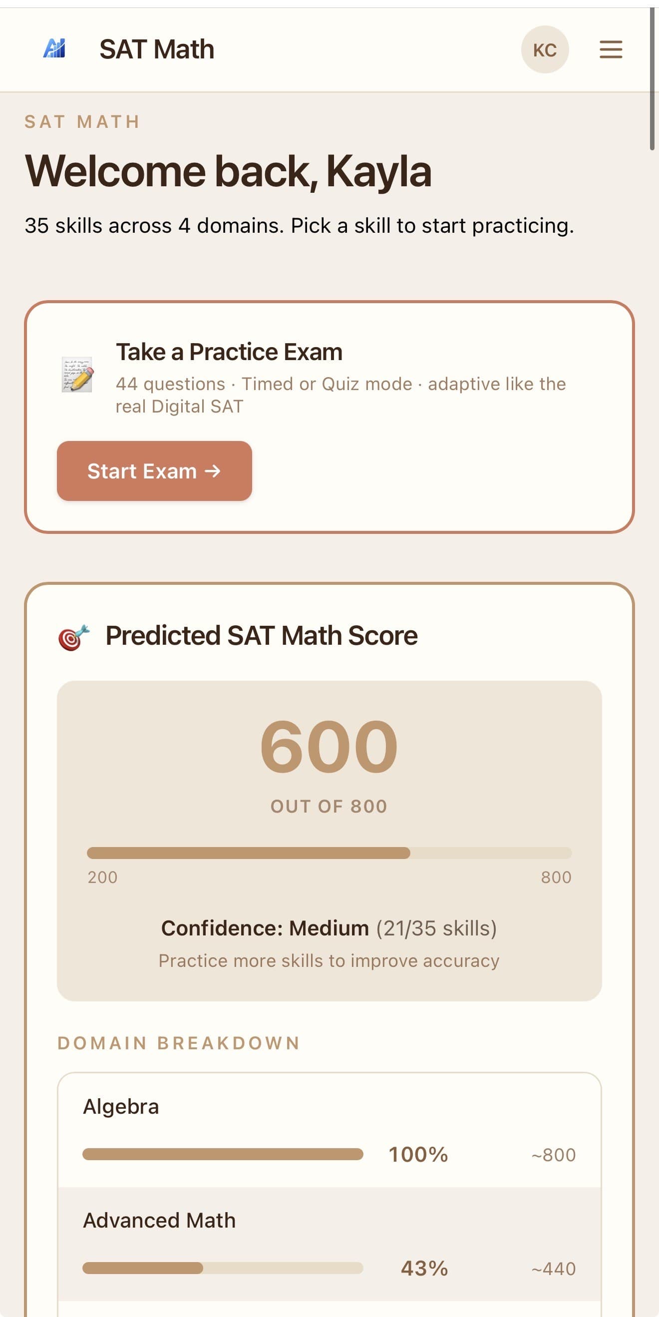 Admath AdaptiveMath SAT — Predict your SAT Math score. Free.